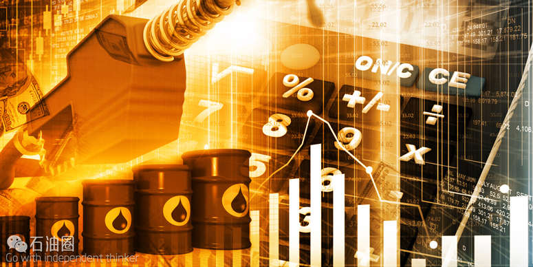Oil price graph, oil pump nozzle and stock market chart